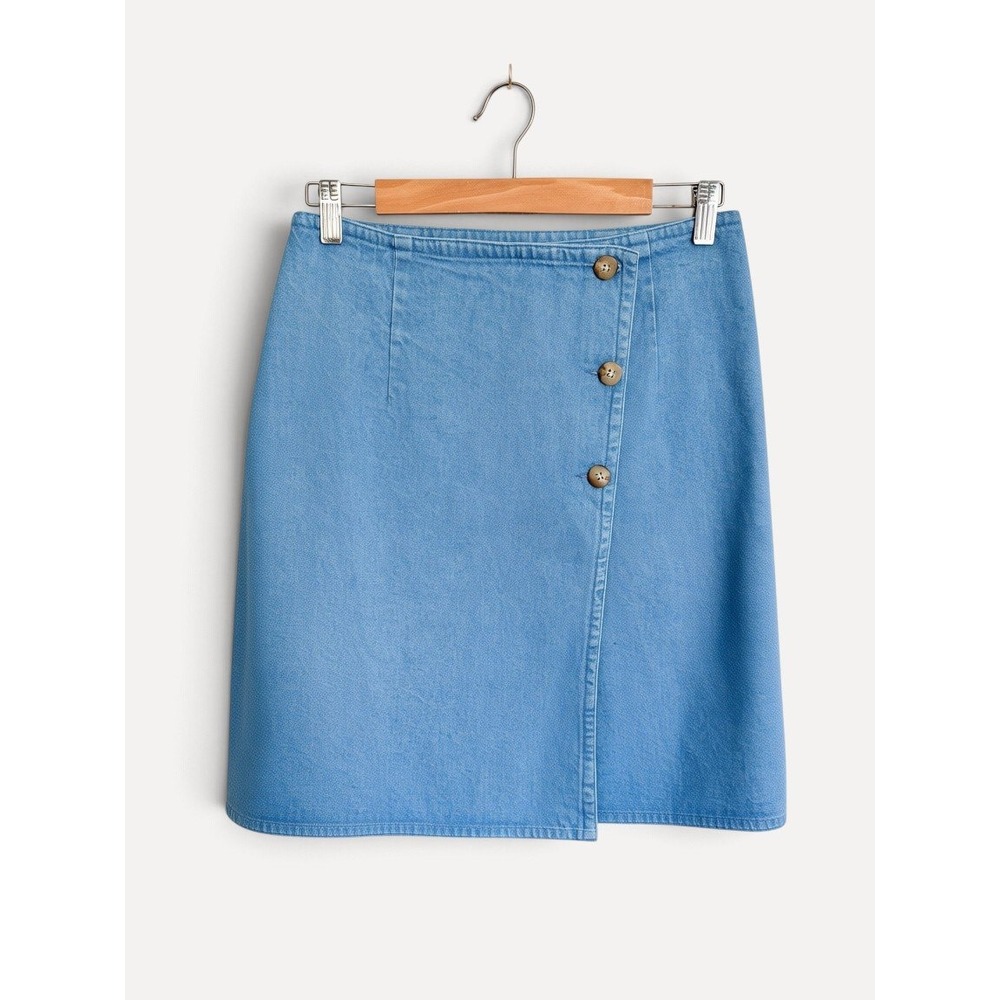 Abercrombie & Fitch Vintage Mini Skirt Denim Wrap Button Side M Blue High Waist